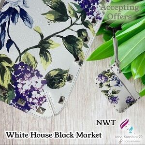 White House Black Market NWT - floral white silver studded medium sized wristlet
